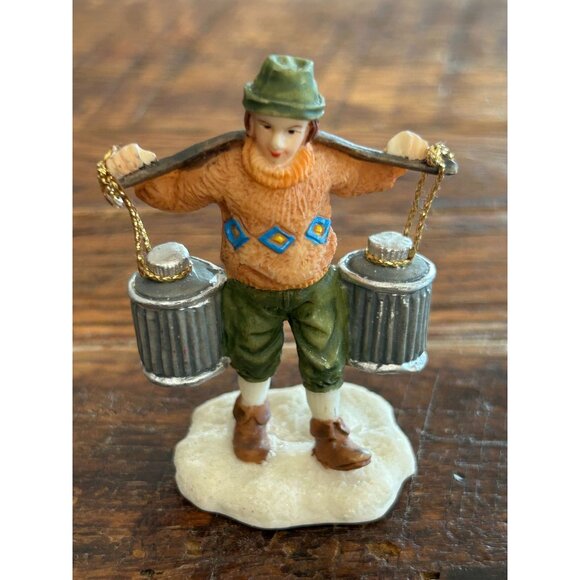 OWell Christmas Village Farmer Figurine Carrying Milk Jugs Pitchers Retired Coll - Picture 1 of 6